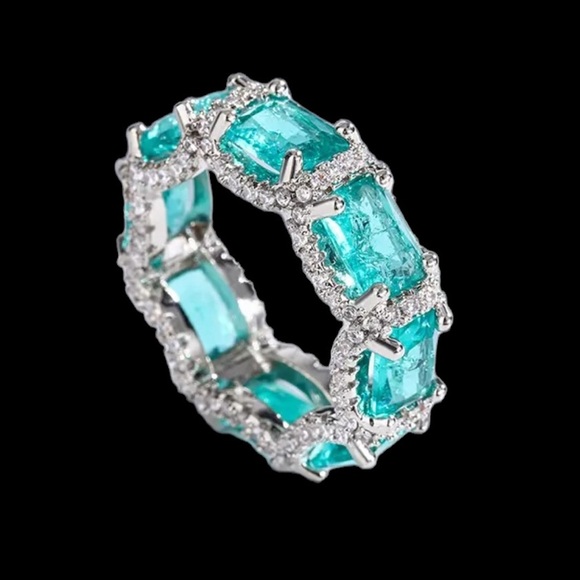 Green Pariba 925 Silver Eternity Ring - Picture 13 of 14